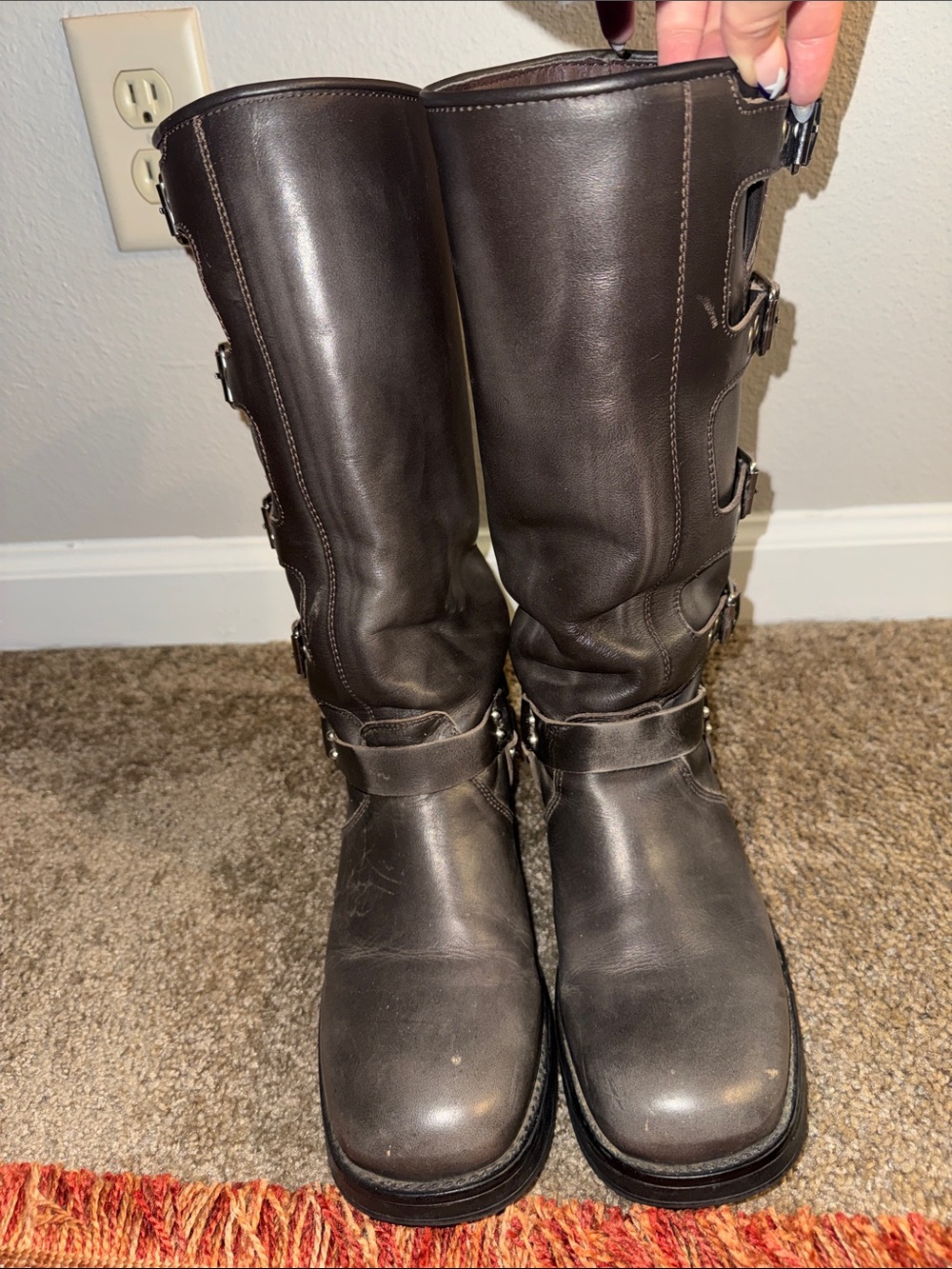 Dark Brown Buckle Leather Mid-Calf Boots - Picture 2 of 3